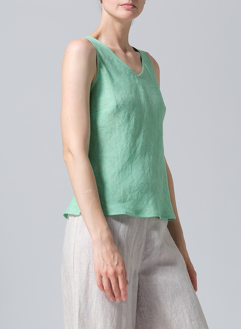 Linen V-Neck Sleeveless Bias Cut Tank