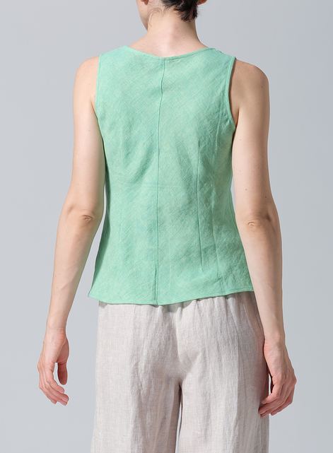 Linen V-Neck Sleeveless Bias Cut Tank