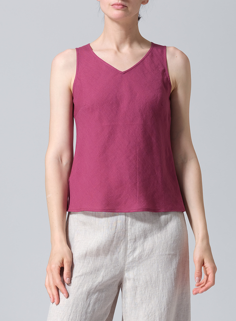 Linen V-Neck Sleeveless Bias Cut Tank