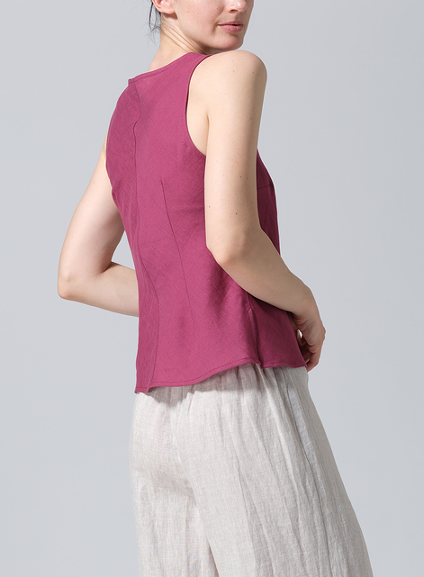 Linen V-Neck Sleeveless Bias Cut Tank