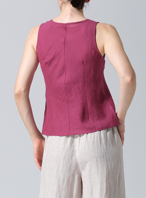 Linen V-Neck Sleeveless Bias Cut Tank