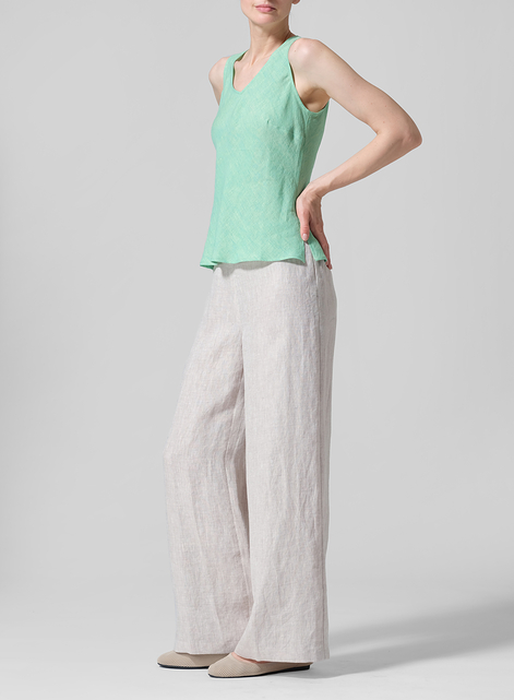 Linen V-Neck Sleeveless Bias Cut Tank