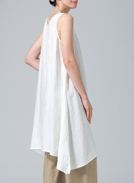 Linen Sleeveless Crumple Effect Long Blouse