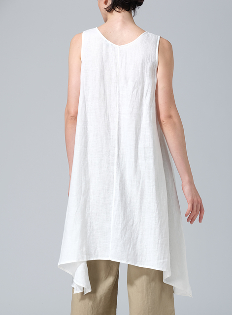 Linen Sleeveless Crumple Effect Long Blouse