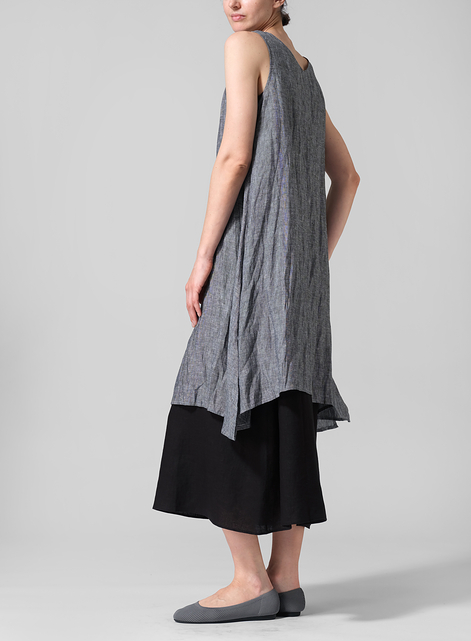 Linen Sleeveless Crumple Effect Long Blouse