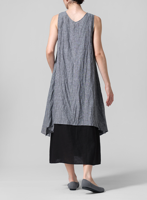 Linen Sleeveless Crumple Effect Long Blouse