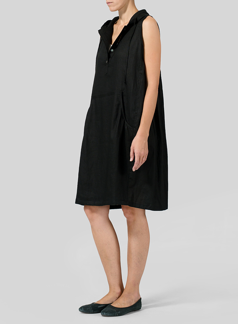Linen Sleeveless Hoodie Long Tunic