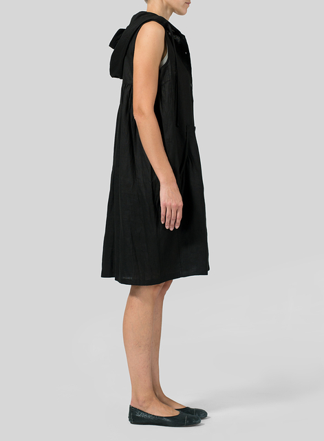 Linen Sleeveless Hoodie Long Tunic