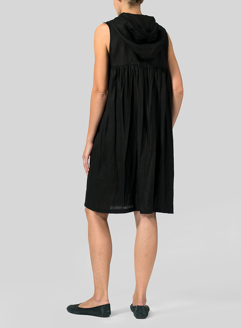Linen Sleeveless Hoodie Long Tunic