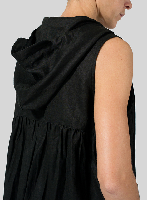 Linen Sleeveless Hoodie Long Tunic
