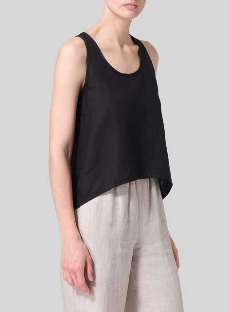 Linen Scoop Neck Halter Backs Vest