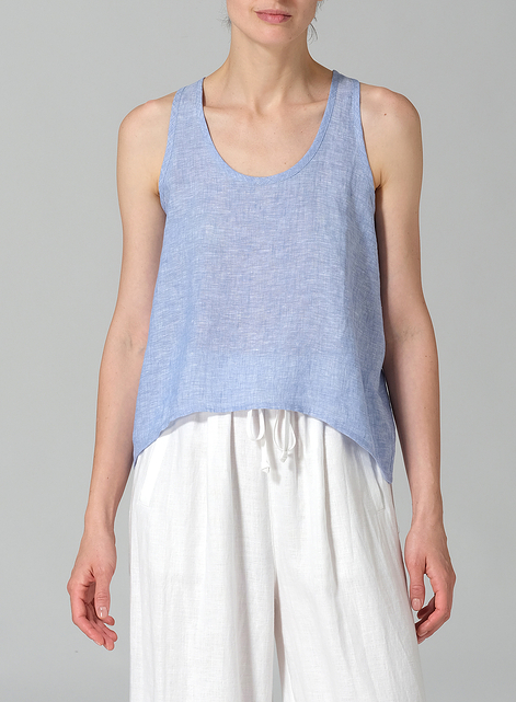 Linen Scoop Neck Halter Backs Vest