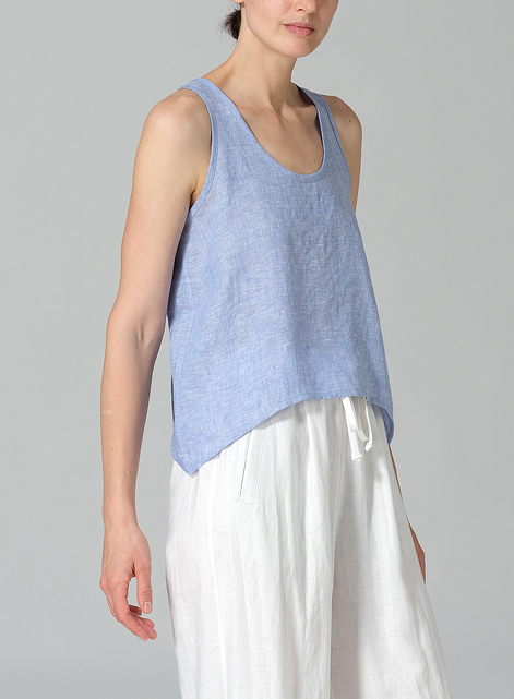 Linen Scoop Neck Halter Backs Vest