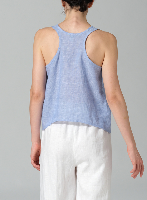 Linen Scoop Neck Halter Backs Vest