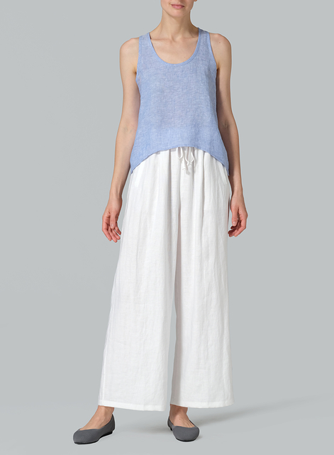 Linen Scoop Neck Halter Backs Vest