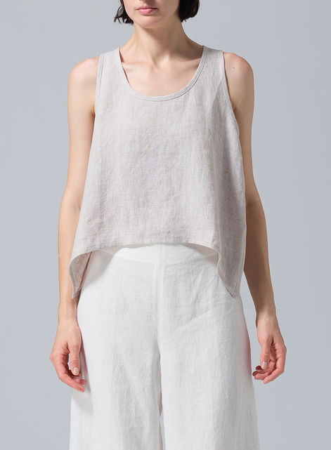 Linen Scoop Neck Halter Backs Vest