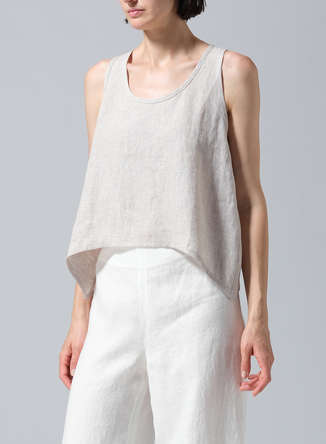 Linen Scoop Neck Halter Backs Vest