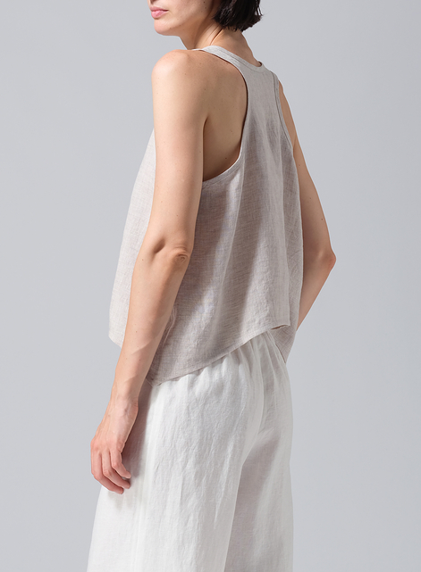 Linen Scoop Neck Halter Backs Vest