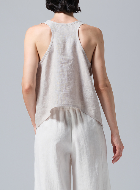 Linen Scoop Neck Halter Backs Vest