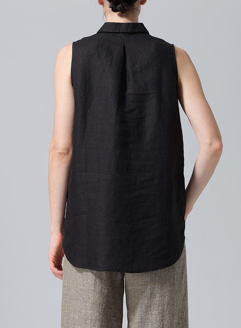 Linen Sleeveless Collar Shirt Top