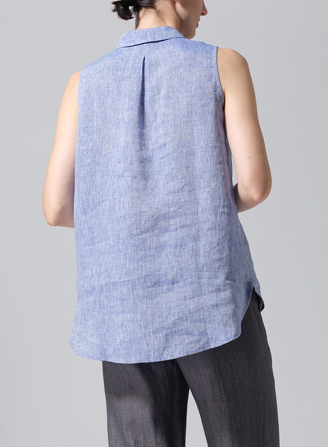 Linen Sleeveless Collar Shirt Top