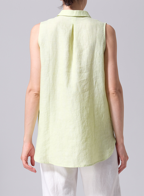 Linen Sleeveless Collar Shirt Top