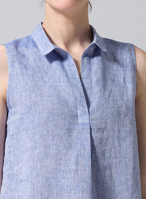 Linen Sleeveless Collar Shirt Top