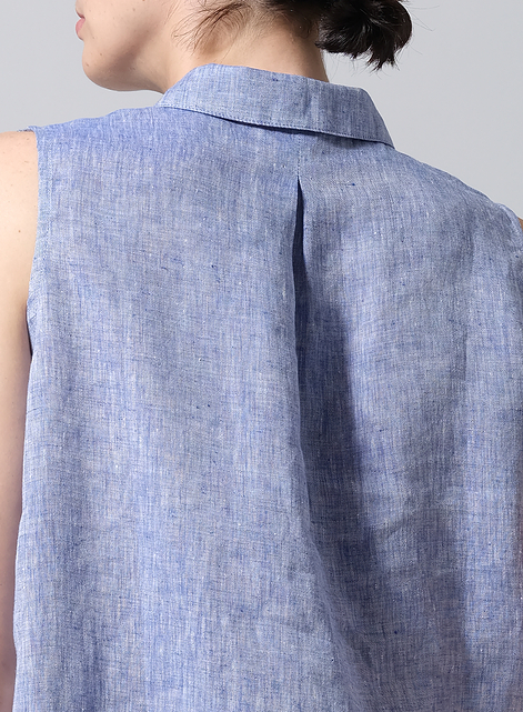 Linen Sleeveless Collar Shirt Top