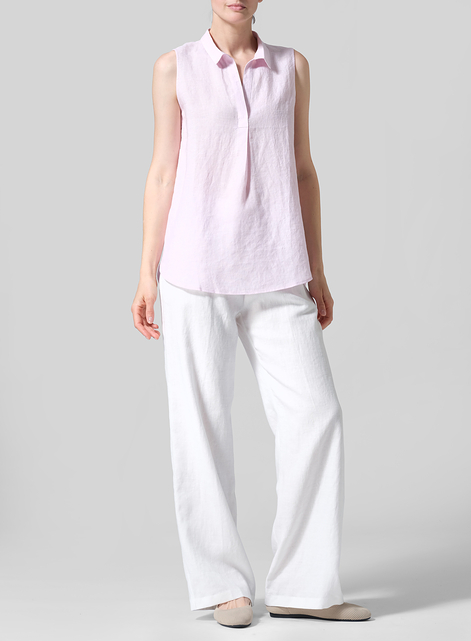 Linen Sleeveless Collar Shirt Top