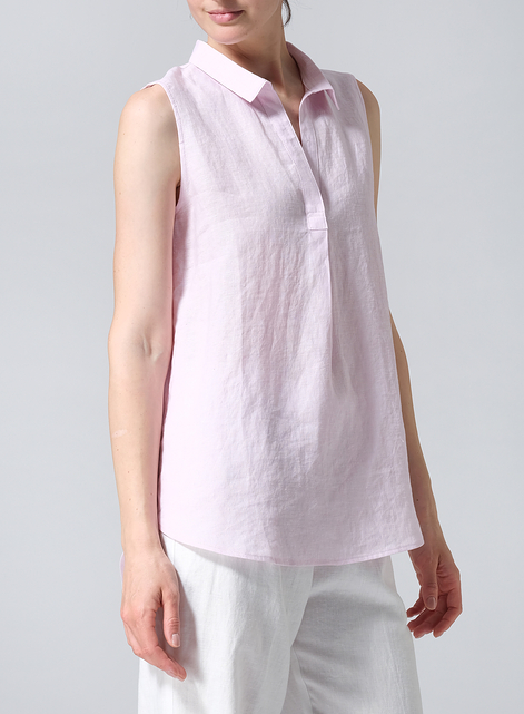 Linen Sleeveless Collar Shirt Top