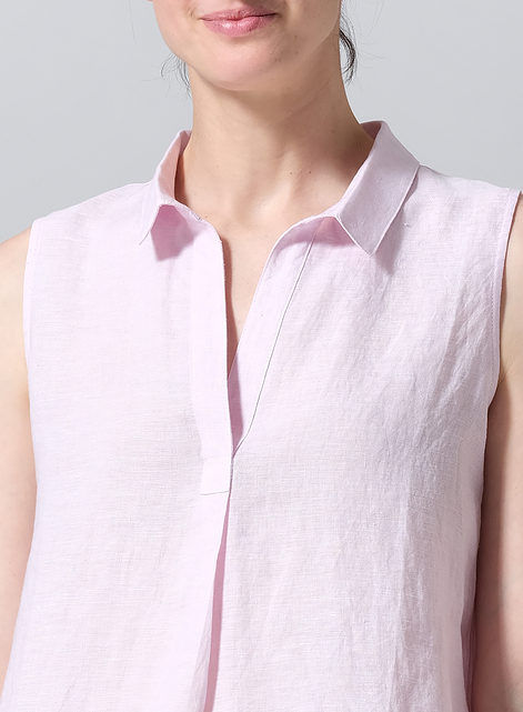 Linen Sleeveless Collar Shirt Top