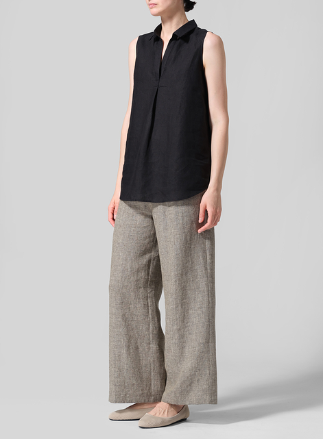 Linen Sleeveless Collar Shirt Top