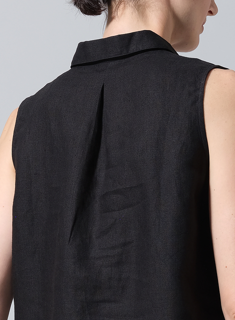 Linen Sleeveless Collar Shirt Top