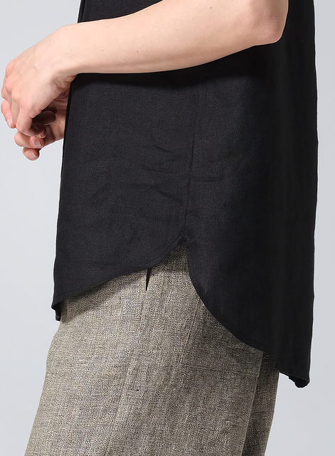 Linen Sleeveless Collar Shirt Top