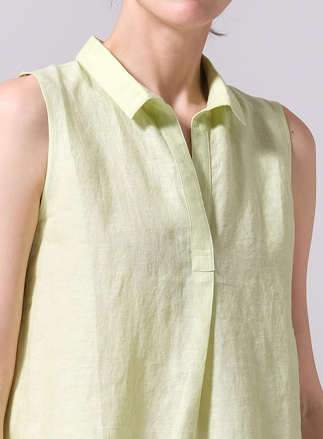 Linen Sleeveless Collar Shirt Top