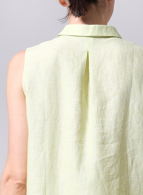 Linen Sleeveless Collar Shirt Top