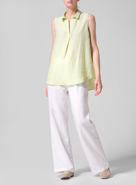 Linen Sleeveless Collar Shirt Top