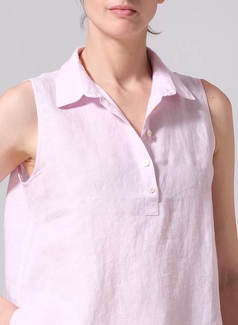 Linen Sleek Sleeveless Lapel Shirt Top