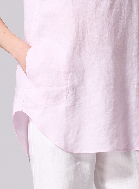 Linen Sleek Sleeveless Lapel Shirt Top