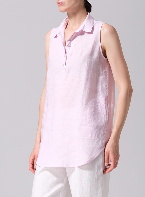 Linen Sleek Sleeveless Lapel Shirt Top