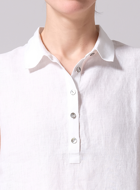 Linen Sleek Sleeveless Lapel Shirt Top