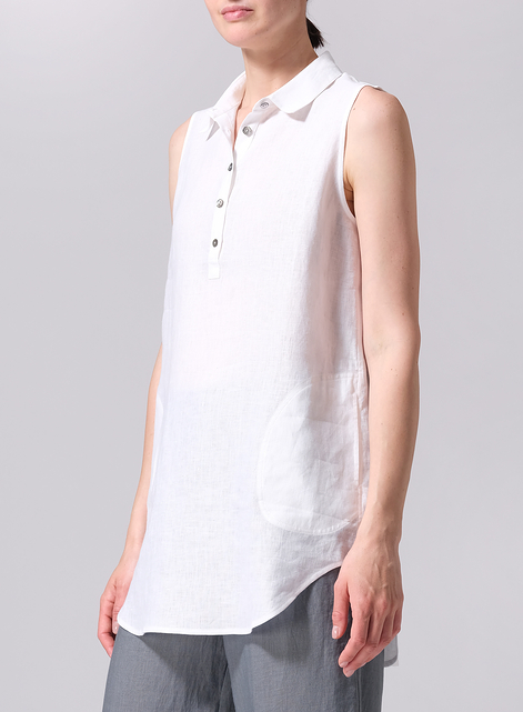 Linen Sleek Sleeveless Lapel Shirt Top