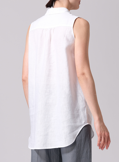 Linen Sleek Sleeveless Lapel Shirt Top