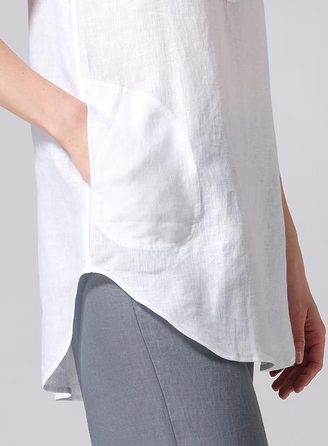 Linen Sleek Sleeveless Lapel Shirt Top