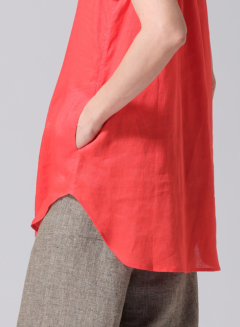 Linen Sleek Sleeveless Lapel Shirt Top