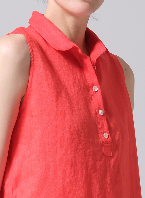 Linen Sleek Sleeveless Lapel Shirt Top