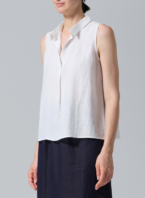 Linen Slightly A-shape Shirt Collar Vest