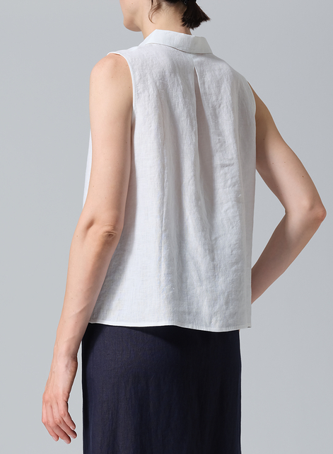 Linen Slightly A-shape Shirt Collar Vest