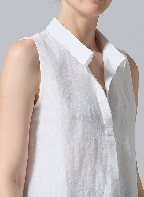 Linen Slightly A-shape Shirt Collar Vest