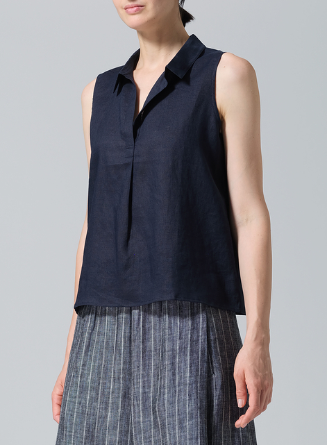 Linen Slightly A-shape Shirt Collar Vest
